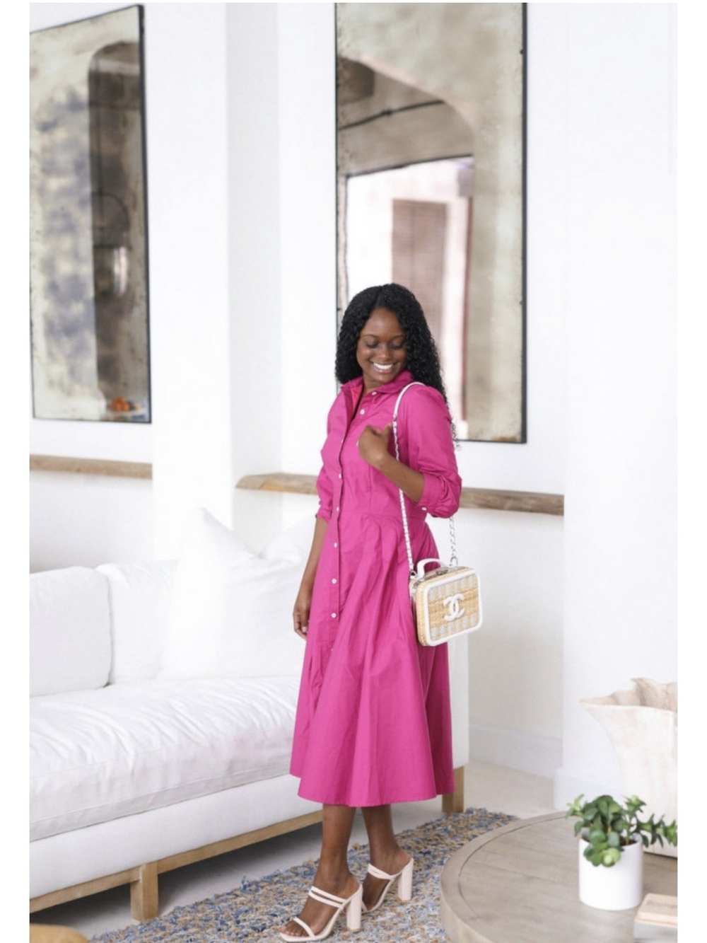 Dainty Jewells Fuchsia Button-Front Midi Shirt Dress Size 4X